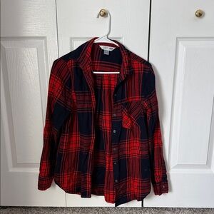Red and Navy Blue Plaid Button-Up Shirt